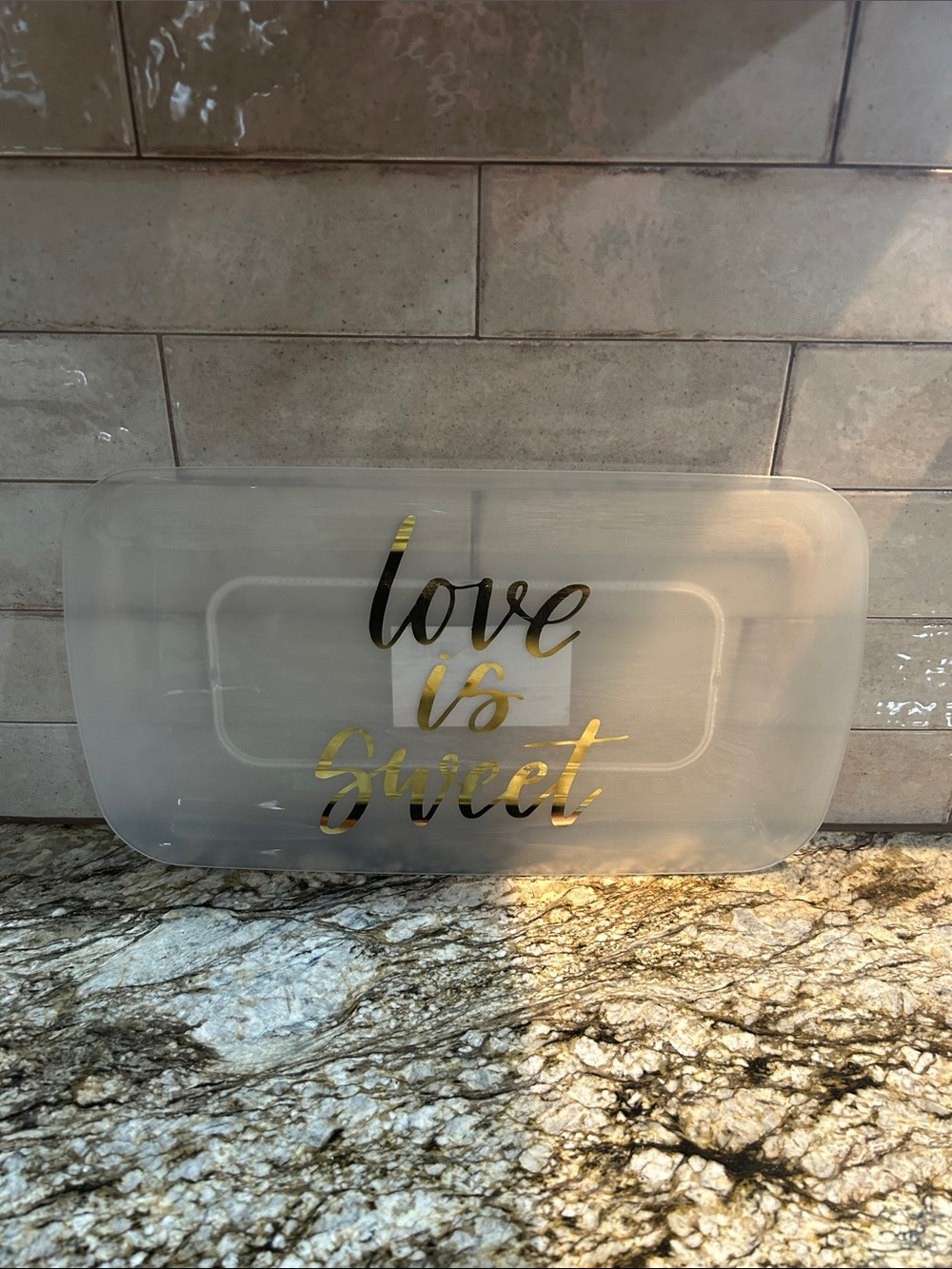 3 party trays. “Love Is Sweet" Covered Serving Tray - Gold Script. - Picture 2 of 9